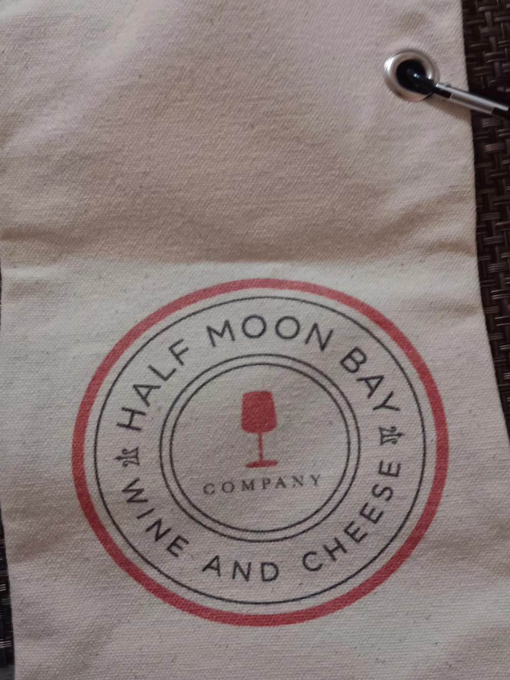 Half Moon Bay Wine and Cheese Company Canvas Bag - Cream with Red Logo